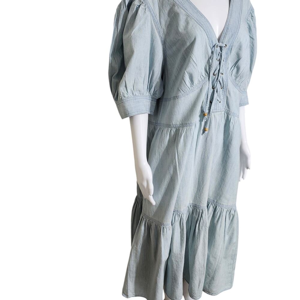 Lauren Ralph Lauren Black Label Chambray Puff-Sleeve Dress Plus Size 18W Pockets - Picture 3 of 15